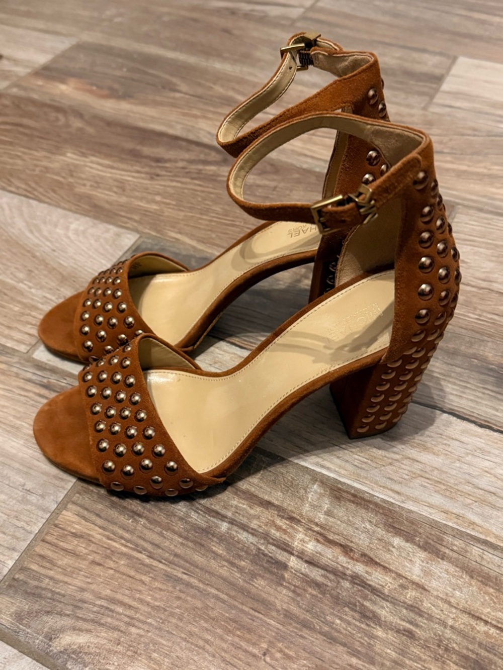 Michael Kors Leela Brown Studded Suede Sandals - Picture 4 of 8